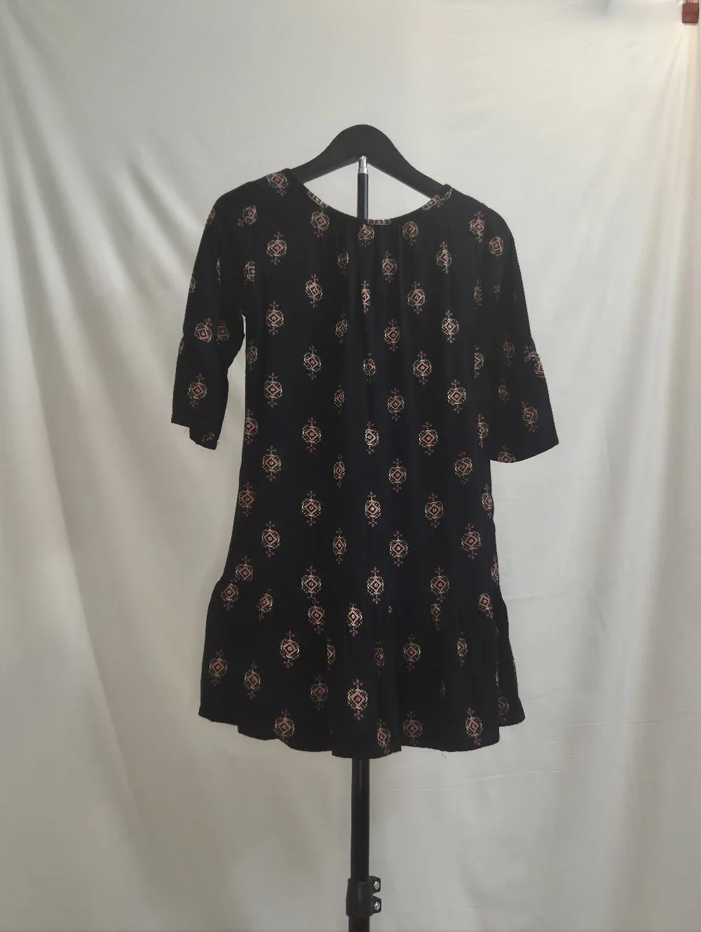 Old Navy Black Midi Dress with Pink and Gold Geometric Print